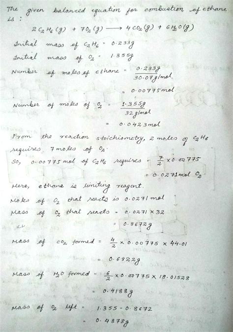 Solved Use The Balanced Equation For The Combustion Of Ethane To