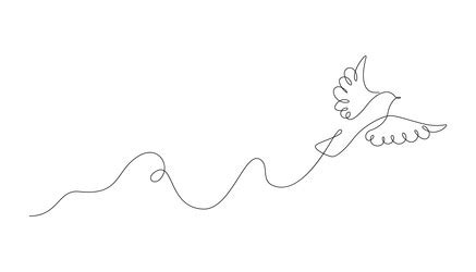 Flying Bird One Line Drawing Continuous Linear Vector Image