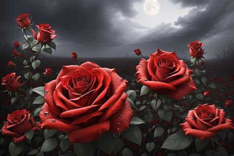 Premium Photo Artwork Of Dark Red Roses In A Spooky Setting