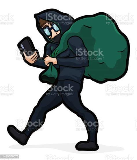 Cyber Thief Making A Heist With Its Cell Phone Vector Illustration