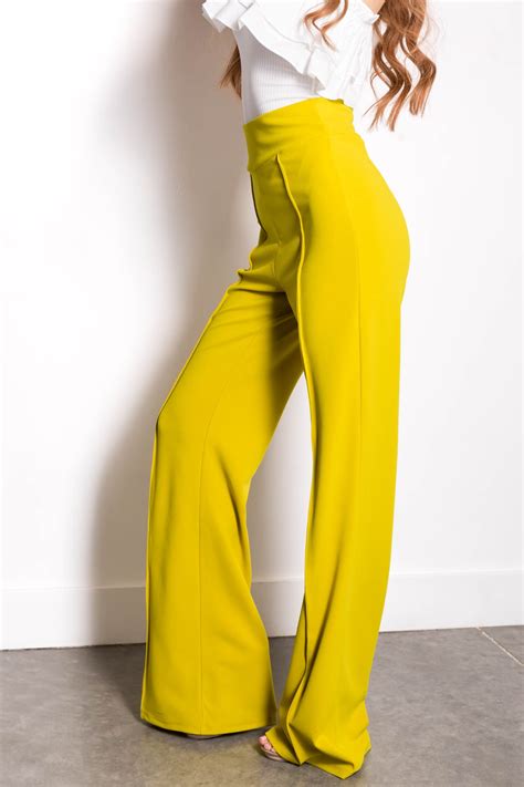 Lemon Lime Vertical Seam Wide Leg Pants Lime Lush Boutique