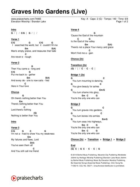 Graves Into Gardens Live Elevation Wo... Chord Chart A 2 Column Layout ...