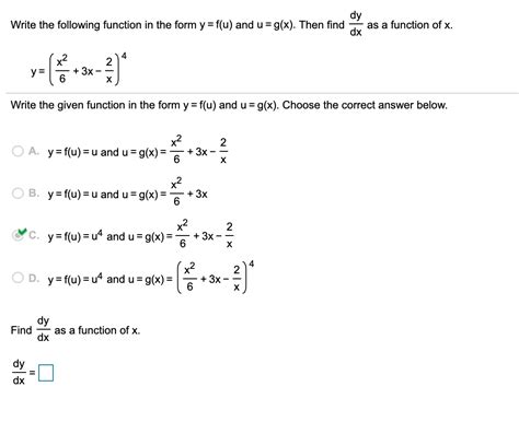 Solved Dy Write The Function In The Form Y F U And U G X