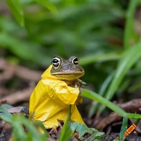 Photograph Of A Frog In A Yellow Raincoat In The Jungle On Craiyon