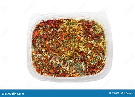 Dry Seasoning In A Plastic Container Stock Image Image Of Isolated