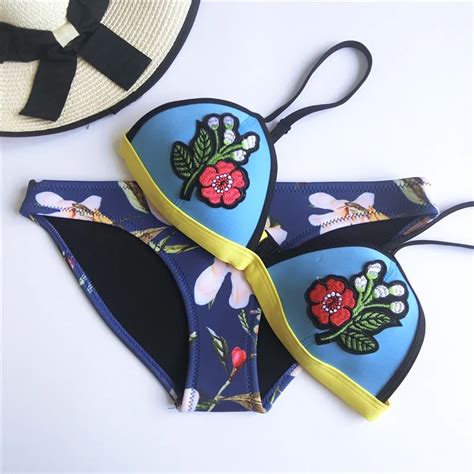 2018 New Sexy Micro Triangle Bikinis Set Neoprene Push Up Women Vintage