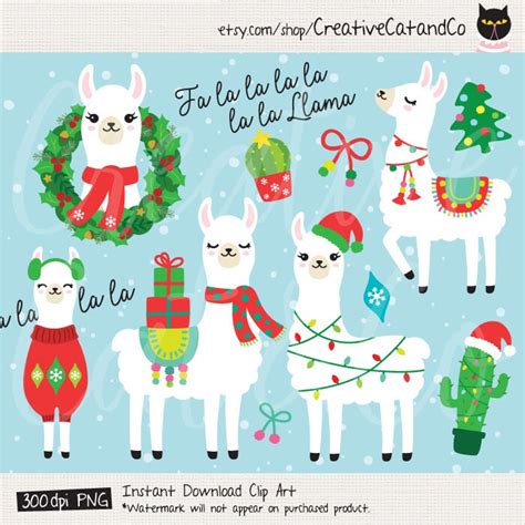 Christmas Holiday Llama Clipart Clip Art Fa La La Llama Alpaca Etsy