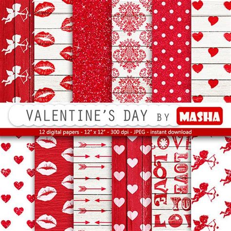 Love Digital Paper Valentines Day With Heart Pattern Cupid Red