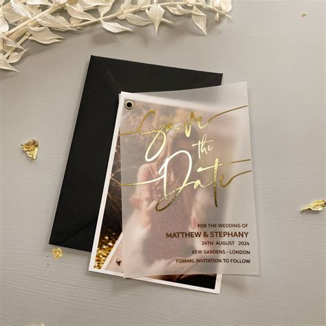 Foil Save The Date Vellum With Photo Backing Card Minimalist Save The