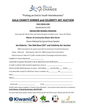 Fillable Online Gala Dinner Ticket Order Form Final The Kiwanis Club