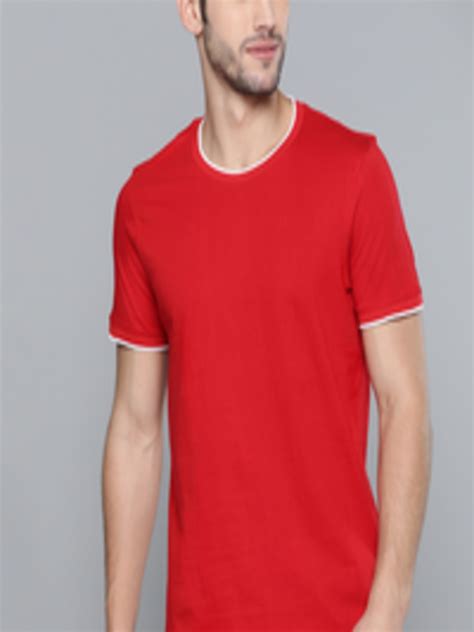 Buy Mast Harbour Men Red Pure Cotton Solid Round Neck Pure Cotton T