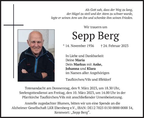 Traueranzeigen Von Sepp Berg Trauer Merkur De