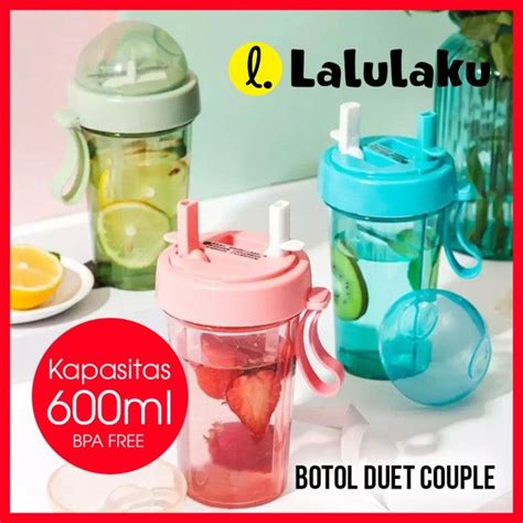 Duet Couple Bottle Travel Ml Botol Minum Duet Use Dua Sisi Sedotan