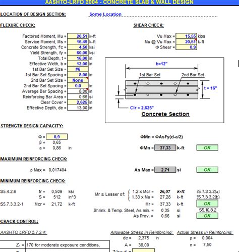 AASHTO LRFD Concrete Slab And Wall Design Spreadsheet