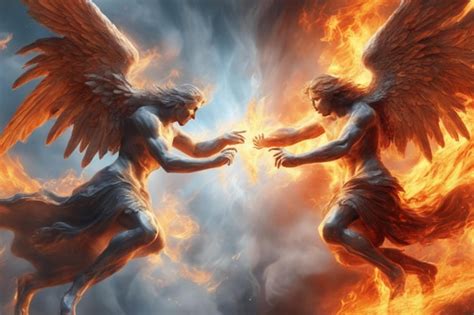 Premium Ai Image Angels Fighting Demons In Fiery Land Of Ice And Fire