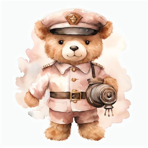 Belle Sous Marine Capitaine Teddy Rose Ours En Peluche Aquarelle