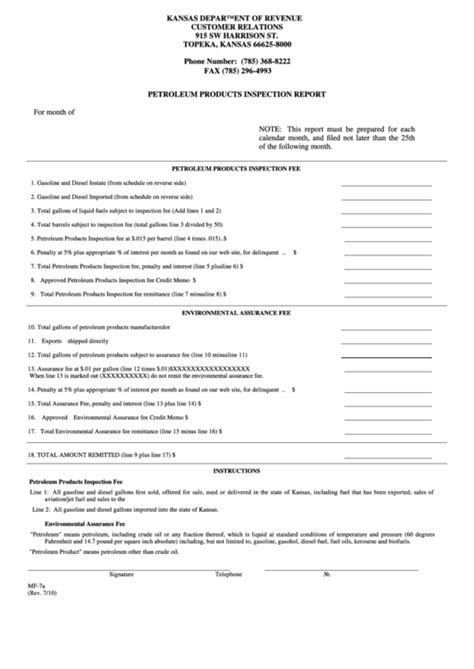 Fillable Form Mf 7a Petroleum Products Inspection Report Printable