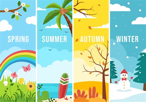 Scenery Of The Four Seasons Of Nature With Landscape Spring Summer Autumn And Winter In