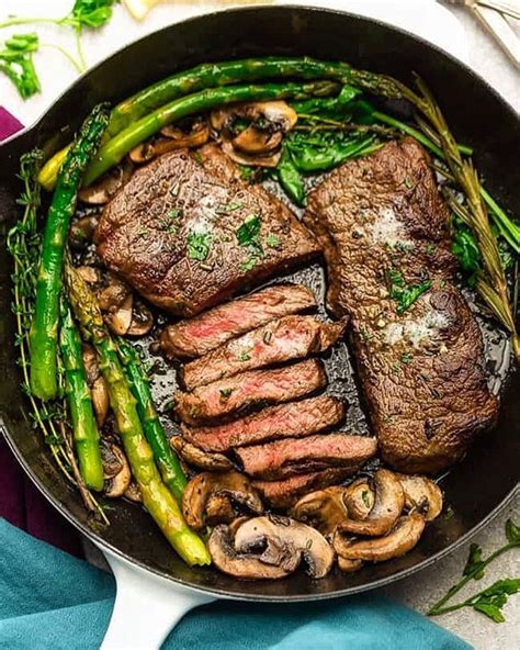 Pan Seared Steak With Asparagus Mushrooms Recipe The Feedfeed