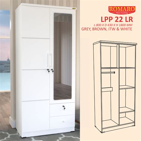 Lemari Pakaian 2 Pintu Full Putih Minimalis Romaro LPP22LR Lazada