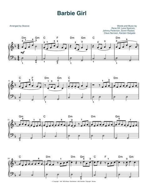 Barbie Girl Arr Skoove By Aqua Sheet Music For Easy Piano At Sheet