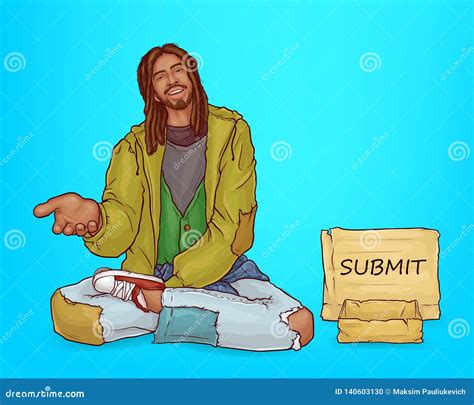 Vector Dirty Beggar Homeless Poor African Bum Stock Vector