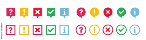 Icon Set Of Check Mark Cross Question Mark Exclamation Point