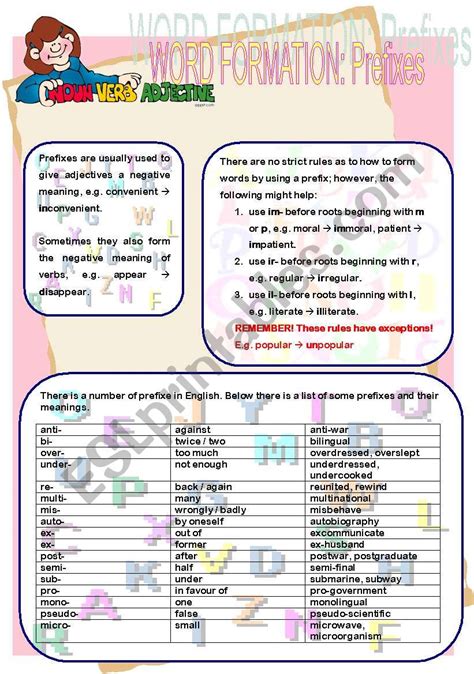 Word Formation Prefixes Esl Worksheet By Maayyaa Sexiz Pix