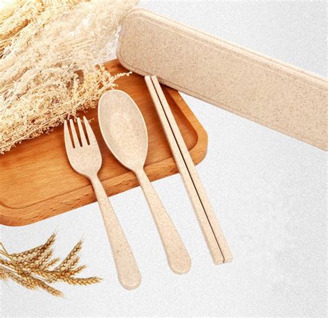 Portable Wheat Straw Cutlery Set With Cutlery Box Eco Etsy