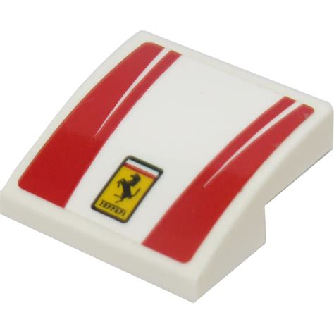 Lego White Slope X Curved With Red Stripes And Ferrari Logo Sticker