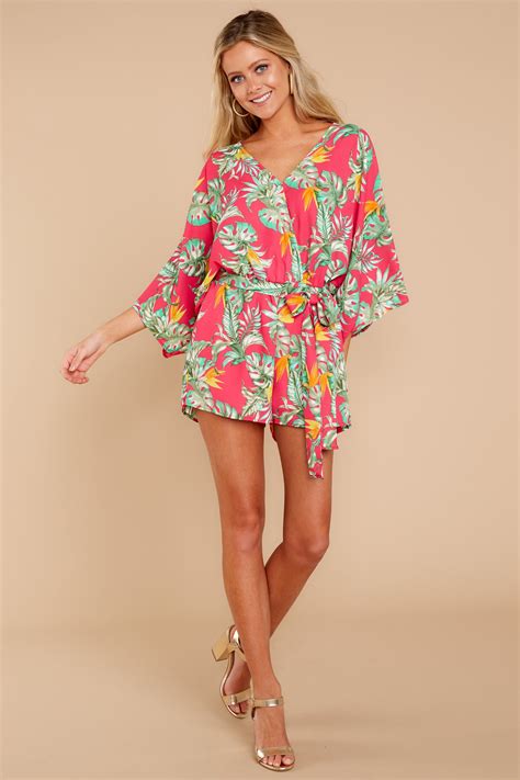 Chic Fuchsia Tropical Print Romper Trendy Tropical Print Romper