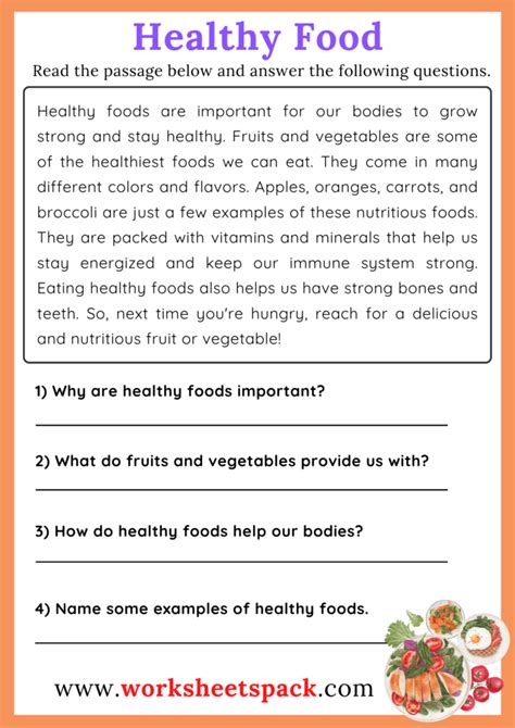 Food And Drinks Reading Comprehension Passages Worksheetspack