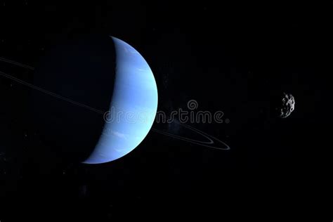 Satellite Nereid Orbiting Around Neptune Planet. 3d Render Stock ...