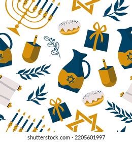 Cartoon Decorative Elements Jewish Holiday Hanukkah Stock Vector