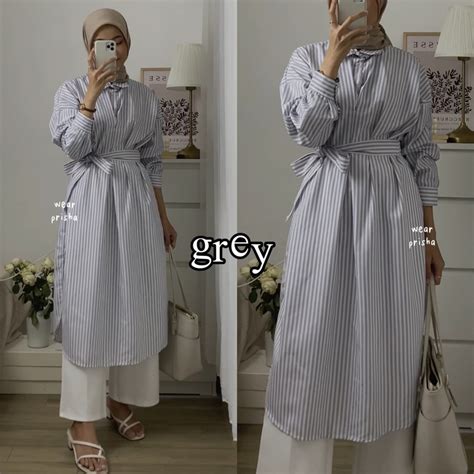 Jual IVY STRIPE MIDI DRESS TUNIK SALUR OVERSIZE GAMIS GARIS KATUN