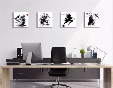 Set 4 Cuadros Decorativos Samurai Japones Blanco Y Negro Art En Venta