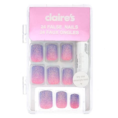 Glitter Ombre Faux Nail Set Pink 24 Pack Claires