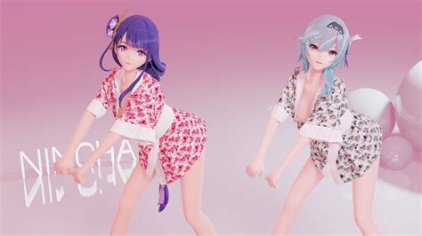 Mmd Genshin Impact Raiden Shogun X Eula Dancing In Nightgown