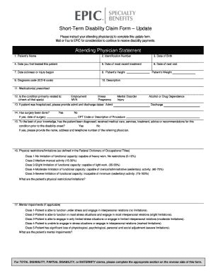 Fillable Online Short Term Disability Claim Form Update Attending