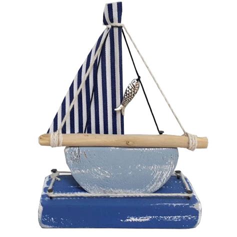 Wooden Small Boat - Blue With Striped Sail | THE POND