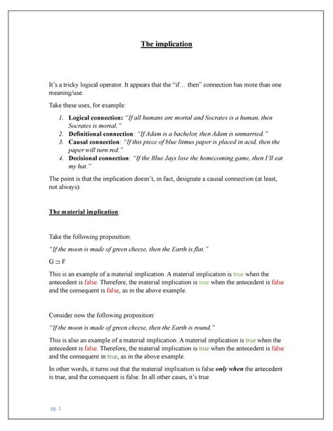 The logical operator of the implication - pg. 1 The implication It’s a tricky logical operator ...