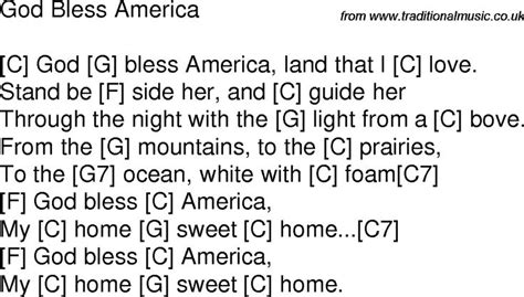 Old Time Song Lyrics With Guitar Chords God Bless America C