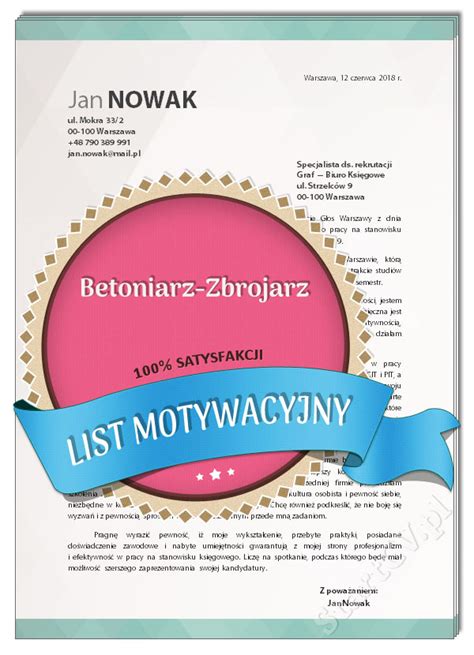 List Motywacyjny Betoniarz Zbrojarz Startcv Pl