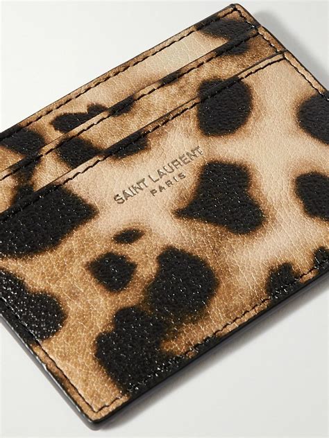 SAINT LAURENT Leopard Print Full Grain Leather Cardholder Brown