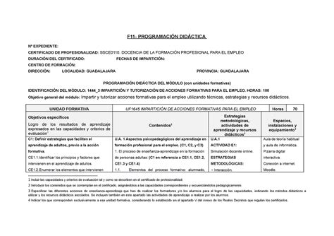 F11 con unidades formativas F11 PROGRAMACIÓN DIDÁCTICA Nº EXPEDIENTE