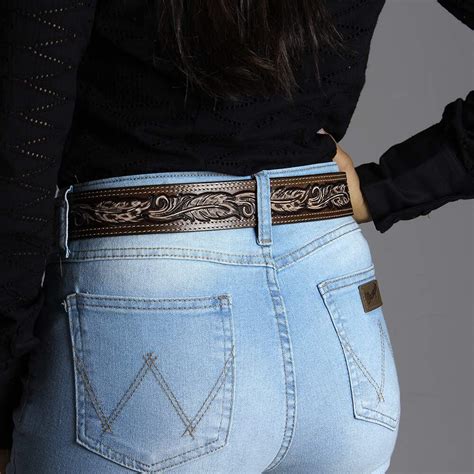 Cinto Feminino Couro Marrom Bordado Penas Paul Western Rodeo West