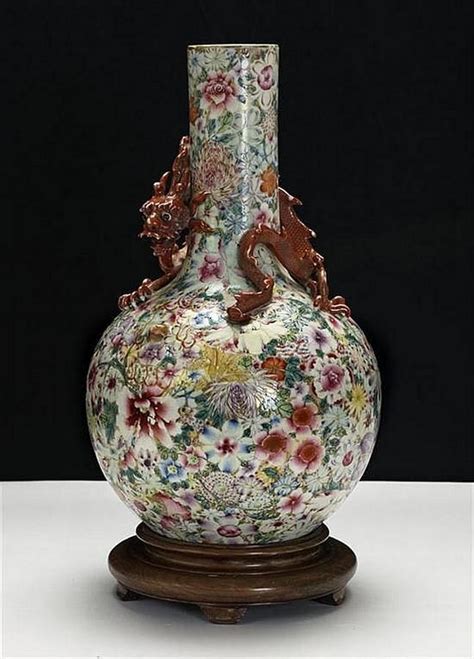 Famille Rose Dragon Vase With Mille Fleurs Pattern Ceramics Chinese