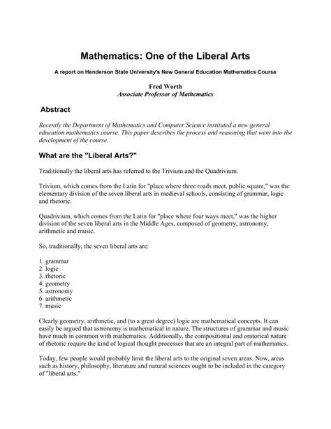 Mathematics One Of The Liberal Arts