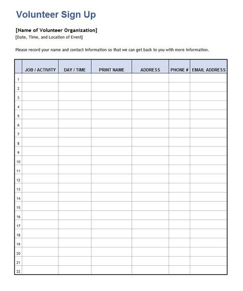 Sign Up Sheet Sign In Sheet Templates Word Excel Free