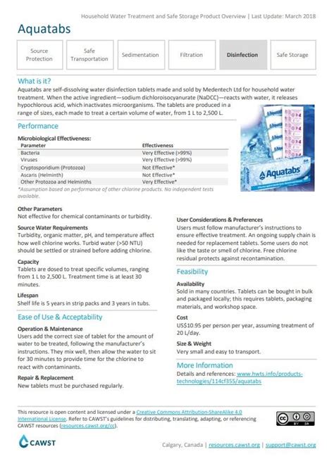 Aquatabs Fact Sheet | WASH Resources